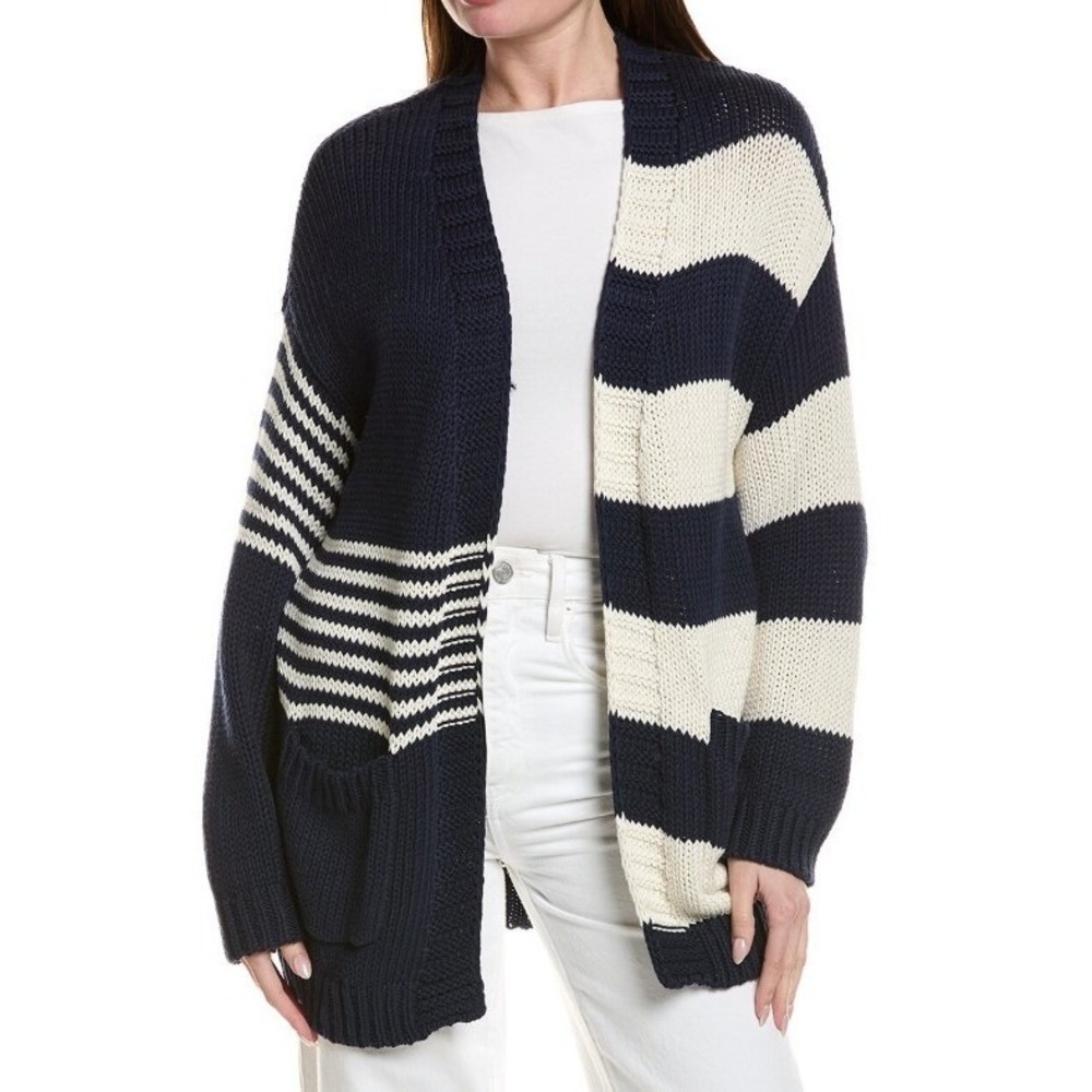 Tommy Bahama Womens Size XL Blue White Chunky Knit Open Face Boardwalk Cardigan